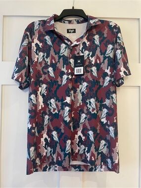 Waggle  Men's Maroon Patterned Short-Sleeve Polo